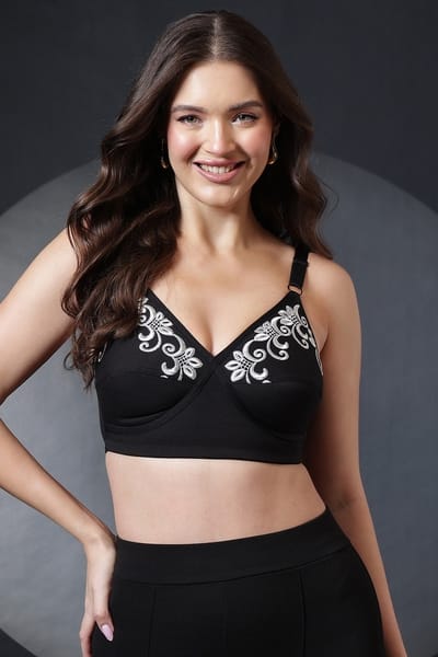 XXYX Lingerie Non-Padded Non-Wired Full Figure Bra in Black - Cotton Rich product view 1