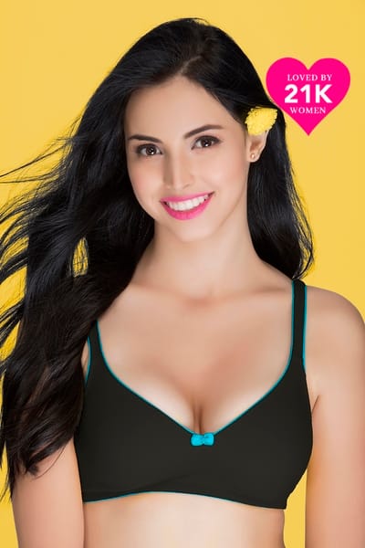 XXYX Lingerie Non-Padded Non-Wired Demi Cup T-shirt Bra in Black - Cotton product view 1