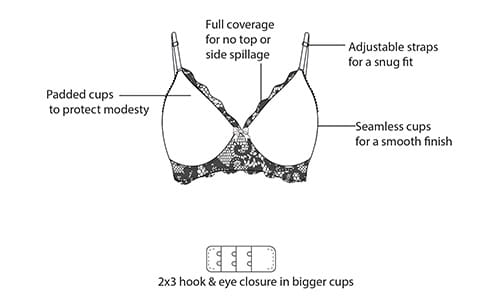 XXYX Lingerie Padded Non-Wired Full Coverage T-shirt Bra in Black product view 2