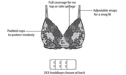 XXYX Lingerie Padded Non-Wired Full Coverage Bridal Bra in Black - Lace product view 3
