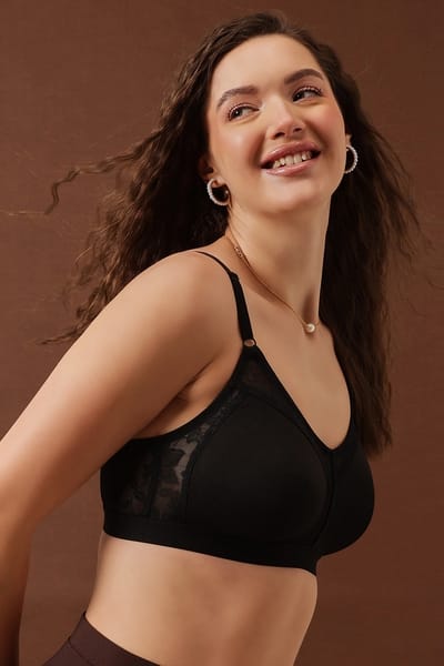 XXYX Lingerie Non-Padded Non-Wired Spacer Cup Full Figure Bra in Black - Cotton product view 1
