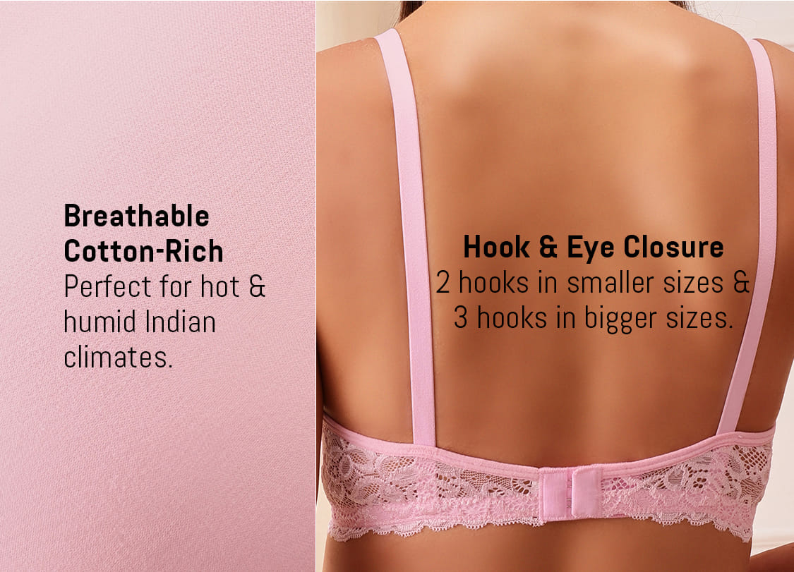 XXYX Lingerie Non-Padded Non-Wired Full Coverage Spacer Cup Bra in Baby Pink - Cotton Rich product view 3