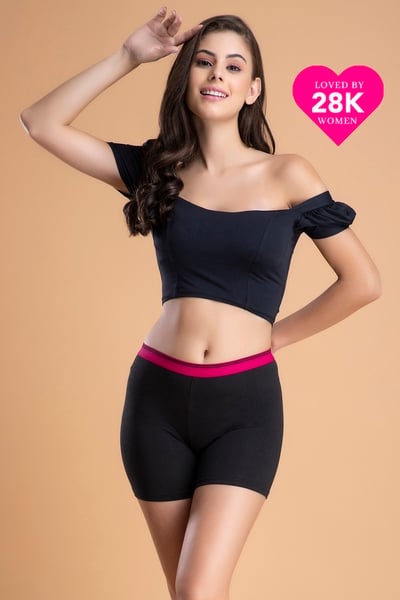 XXYX Lingerie Cotton Mid Waist Boyleg Panty In Black product view 1
