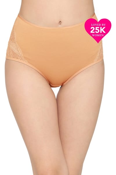 XXYX Lingerie High Waist Hipster Panty with Lace Panels in Beige - Cotton product view 1